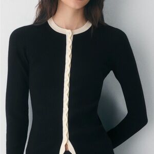 Aritzia Black Cardigan with Cream Accents